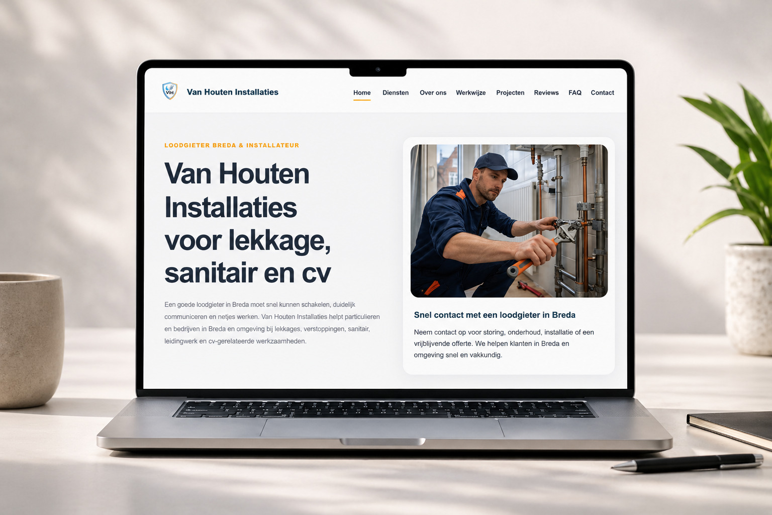 Website voorbeeld voor loodgieter, installateur of andere vakman